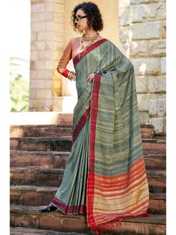 Mysilklove - Finlandia Grey Handloom Katan Saree with Unstitched Blouse