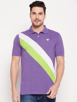 Club York - Men Purple Colourblocked Polo Collar T-shirt