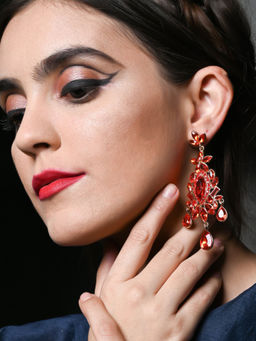 Odette - Red And Golden Rhinestone Earring