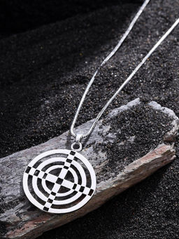 VIRAASI - Men Silver-Toned Round Pendant with Chain