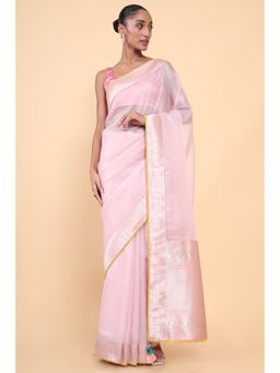 Soch - Women Peach Net Woven Saree with Unstitched Blouse