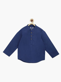 Campana - Boys Amias Popover Shirt Solid Textured Ink Blue