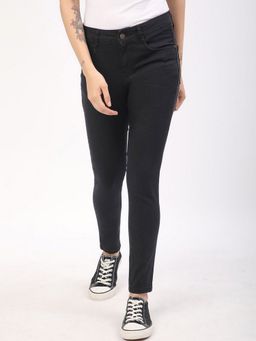 R&B - Women Black Solid Mid Waist Skinny Fit Jeans