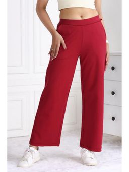 MLADA - Red Women's Solid High Waist Stretchable Wide Leg Cotton Flare Pant