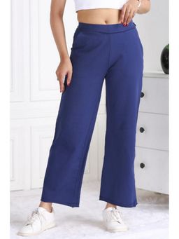 MLADA - Navy Blue Women's Solid High Waist Stretchable Wide Leg Cotton Flare Pant