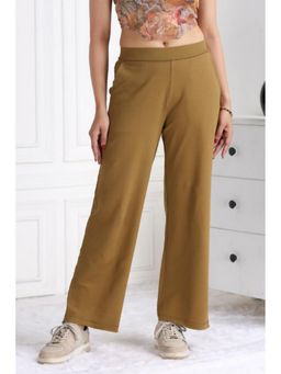 MLADA - Olive Women's Solid High Waist Stretchable Wide Leg Cotton Flare Pant
