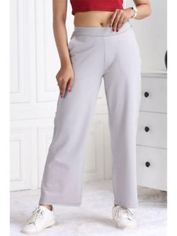 MLADA - Grey Women's Solid High Waist Stretchable Wide Leg Cotton Flare Pant