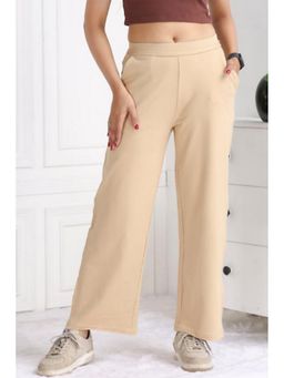 MLADA - Beige Women's Solid High Waist Stretchable Wide Leg Cotton Flare Pant