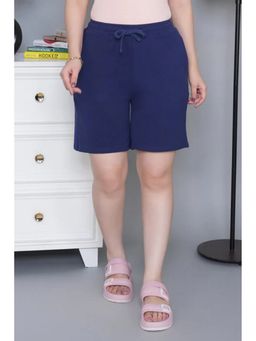 MLADA - Navy Blue Women Relaxed Fit Mid Rise Solid Cotton Shorts