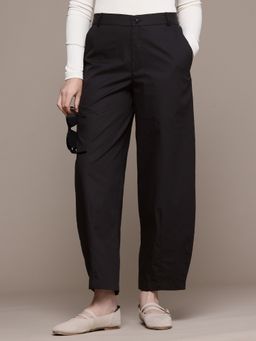 Popnetic - Solid Black Pure Cotton Barrel Fit Trousers