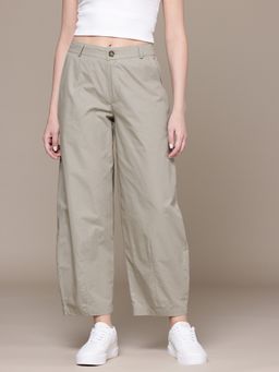 Popnetic - Solid Olive Pure Cotton Barrel Fit Trousers