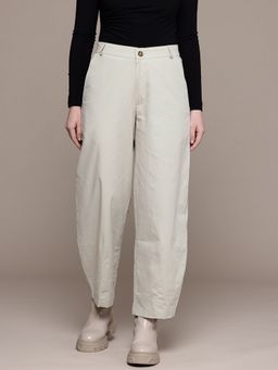 Popnetic - Solid Grey Pure Cotton Barrel Fit Trousers