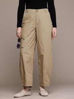 Popnetic - Solid Brown Pure Cotton Barrel Fit Trousers