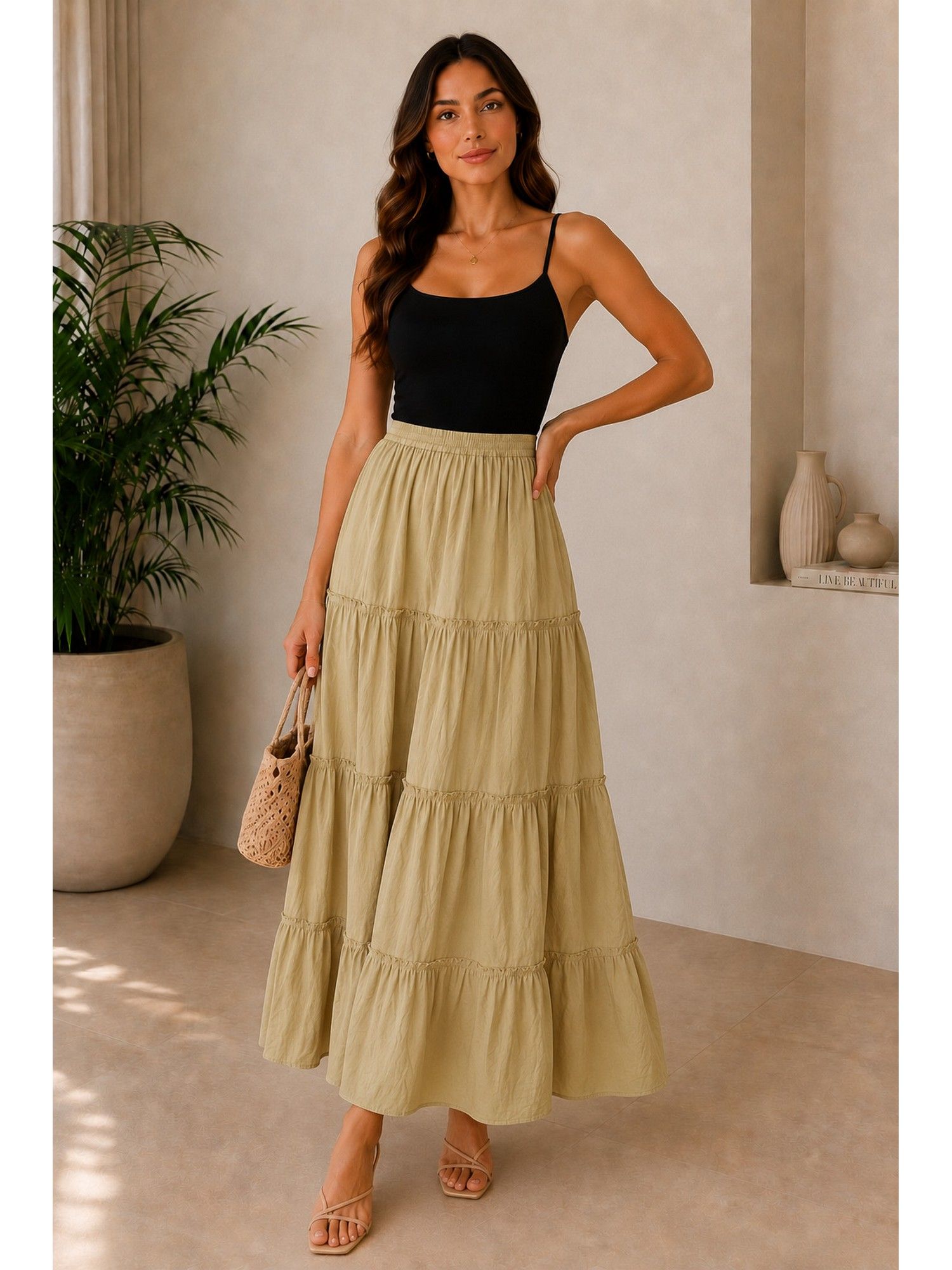 Cotton Tiered Maxi Skirt-image-28