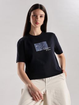 Calvin Klein - Embroidered Logo Regular-Fit Cotton T-shirt Navy Blue