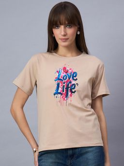 98 Degree North - Women Cotton Half Sleeves T-shirt Beige