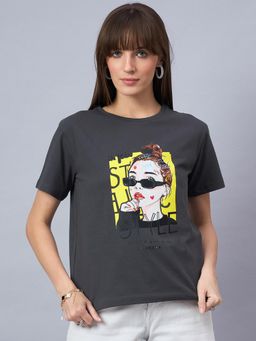 98 Degree North - Women Cotton Half Sleeves T-shirt Charcoal