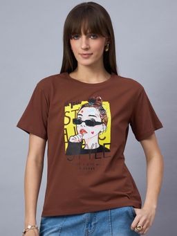 98 Degree North - Women Cotton Half Sleeves T-shirt Brown