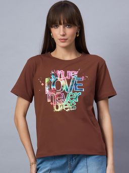 98 Degree North - Women Cotton Half Sleeves T-shirt Brown
