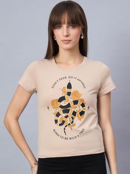 98 Degree North - Women Cotton Half Sleeves T-shirt Beige