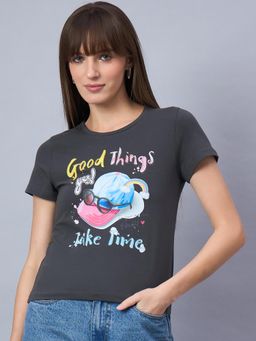 98 Degree North - Women Cotton Half Sleeves T-shirt Charcoal