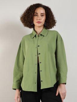 PINACOLADA - Women Pistachio Green Solid Boxy Shirt
