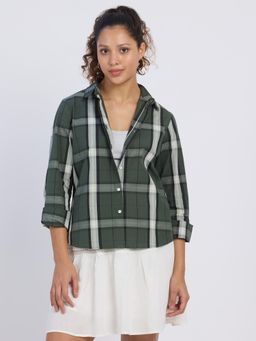 PINACOLADA - Women Sacramento Green Tartan Plaid Shirt