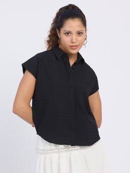 PINACOLADA - Women Midnight Black Boxy Textured Shirt