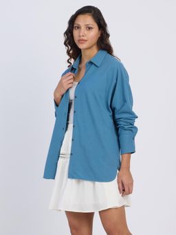 PINACOLADA - Women Azure Blue Solid Shirt