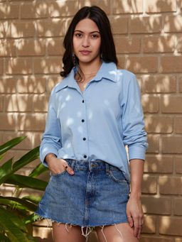 PINACOLADA - Women Sky Blue Canvas Relaxed Shirt