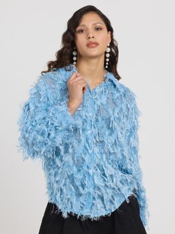 PINACOLADA - Women Powder Blue All-Over-Tassel Shirt