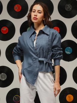 PINACOLADA - Women Aegean Blue Solid Wrap Shirt