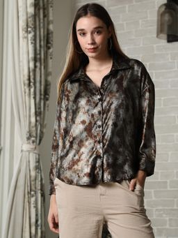 PINACOLADA - Women Chocolate Brown and Coin Grey Metallic-Pigment Shirt