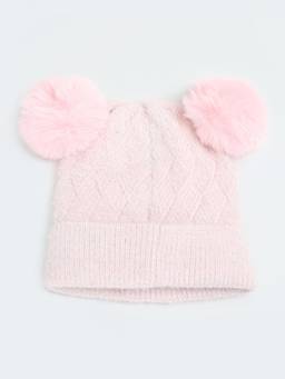 max - Girls Pink Beanie with Pom Pom Detail