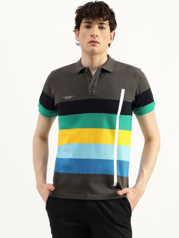 United Colors of Benetton - Men Multi-Color Regular Fit Striped Polo T-Shirt
