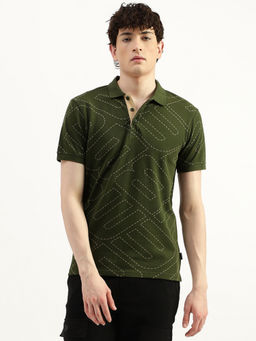 United Colors of Benetton - Men Green Regular Fit Printed Polo T-Shirt