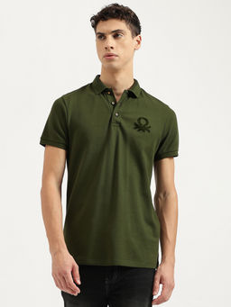 United Colors of Benetton - Men Green Regular Fit Neck Solid Polo T-Shirt