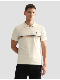 U.S. POLO ASSN. - Men Beige Typograpphy Polo T-Shirt