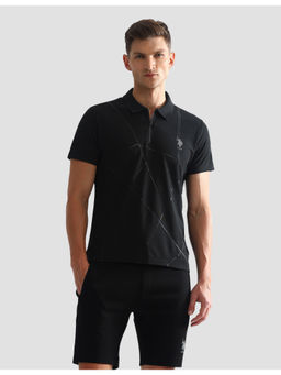 U.S. POLO ASSN. - Men Black Geometric Polo T-Shirt
