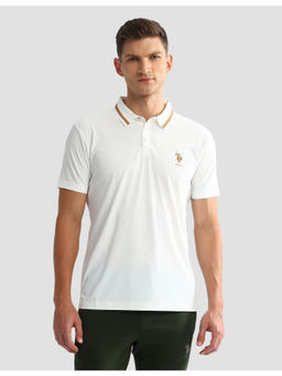 U.S. POLO ASSN. - Men White Solid/Plain Polo T-Shirt