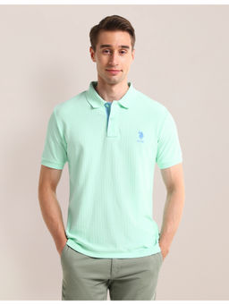 U.S. POLO ASSN. - Men Green Self Design Polo T-Shirt