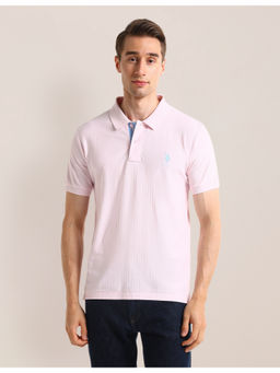 U.S. POLO ASSN. - Men Pink Self Design Polo T-Shirt