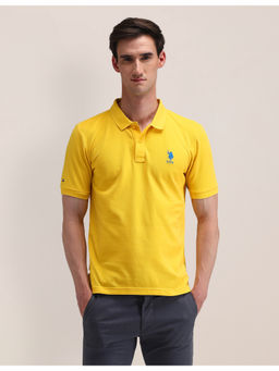 U.S. POLO ASSN. - Us Polo Ass. Solid/Plain Yellow Half Sleeves Collar Neck T-Shirts