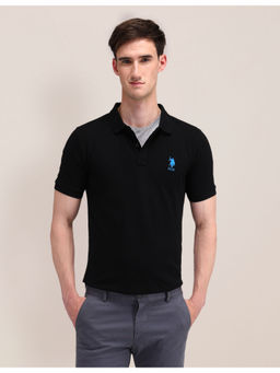 U.S. POLO ASSN. - Black Solid/Plain Half Sleeves Polo T-Shirt