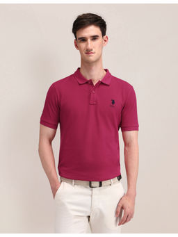 U.S. POLO ASSN. - Pink Solid/Plain Half Sleeves Polo T-Shirt