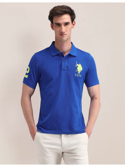U.S. POLO ASSN. - Blue Half Sleeves Solid Polo T-Shirt