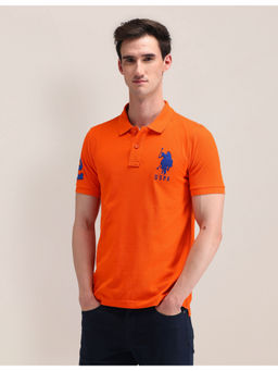 U.S. POLO ASSN. - Orange Half Sleeves Solid Polo T-Shirt
