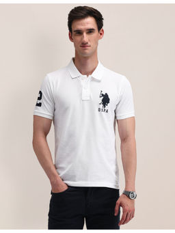 U.S. POLO ASSN. - White Half Sleeves Solid Polo T-Shirt