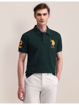 U.S. POLO ASSN. - Green Half Sleeves Solid Polo T-Shirt
