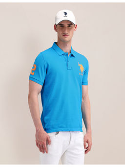 U.S. POLO ASSN. - Blue Half Sleeves Solid Polo T-Shirt